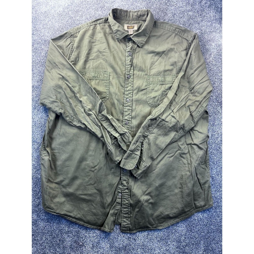 The Foundry Supply Co. Mens 2XLT Olive Green Long-Sleeve Button-Up Shirt 100% Co